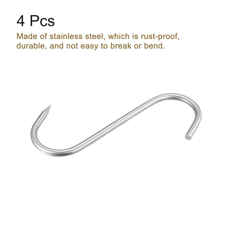 Meat Hooks, Stainless Steel S-Hook Meat Processing for Fish Beef 4Pcs - Silver Tone