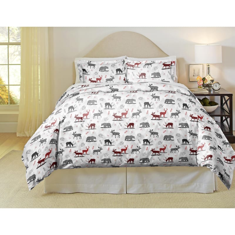 Pointehaven 180 GSM Cotton Flannel Cotton Flannel Oversized Duvet Set - King - Cal King - Northwoods
