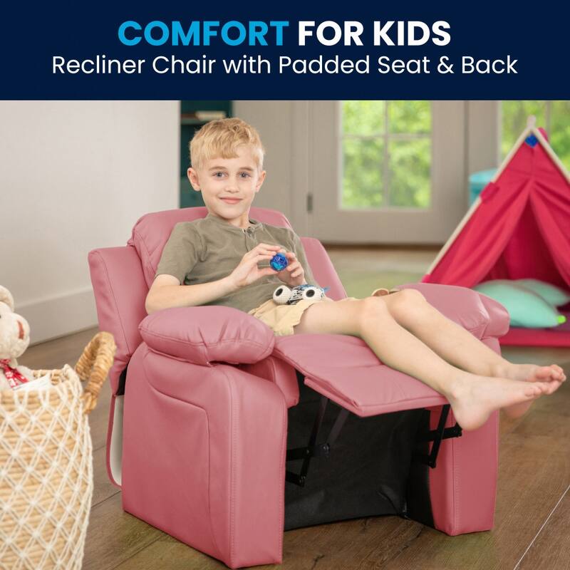 Deluxe Padded Contemporary Kids Recliner with Storage Arms