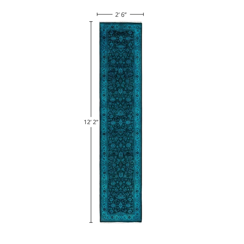 Overdyed, One-of-a-Kind Hand-Knotted Area Rug - Blue - 2' 6" x 12' 2"