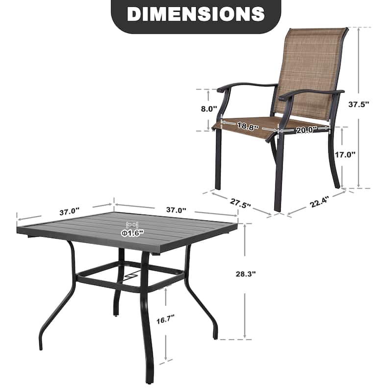 Outdoor 5-Piece Dining Set, Textilene Fabric, Powder-coated Iron Frame