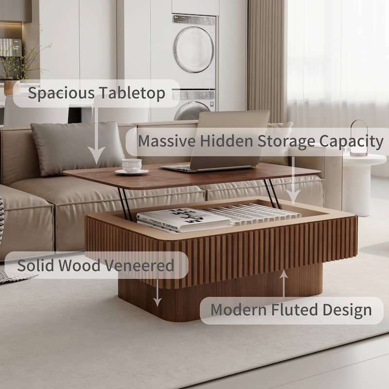38.6" Modern Fluted Lift-Top Accent Coffee Table with Storage