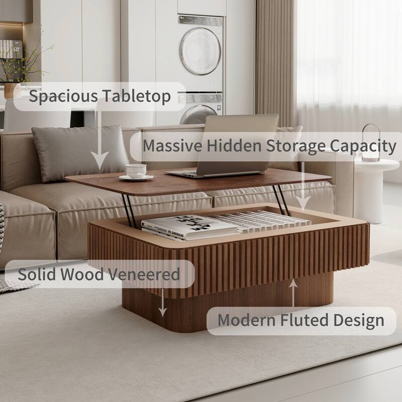Modern Solid Wood Veneered Round/Oval/Rectangular Coffee Tea Table with Storage