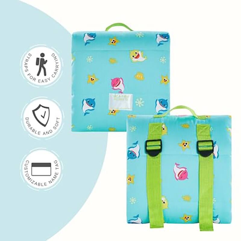 Nickelodeon Baby Shark 3-in-1 Travel Slumber Nap Mat with Built in Pillow, Blanket and Carry Backpack