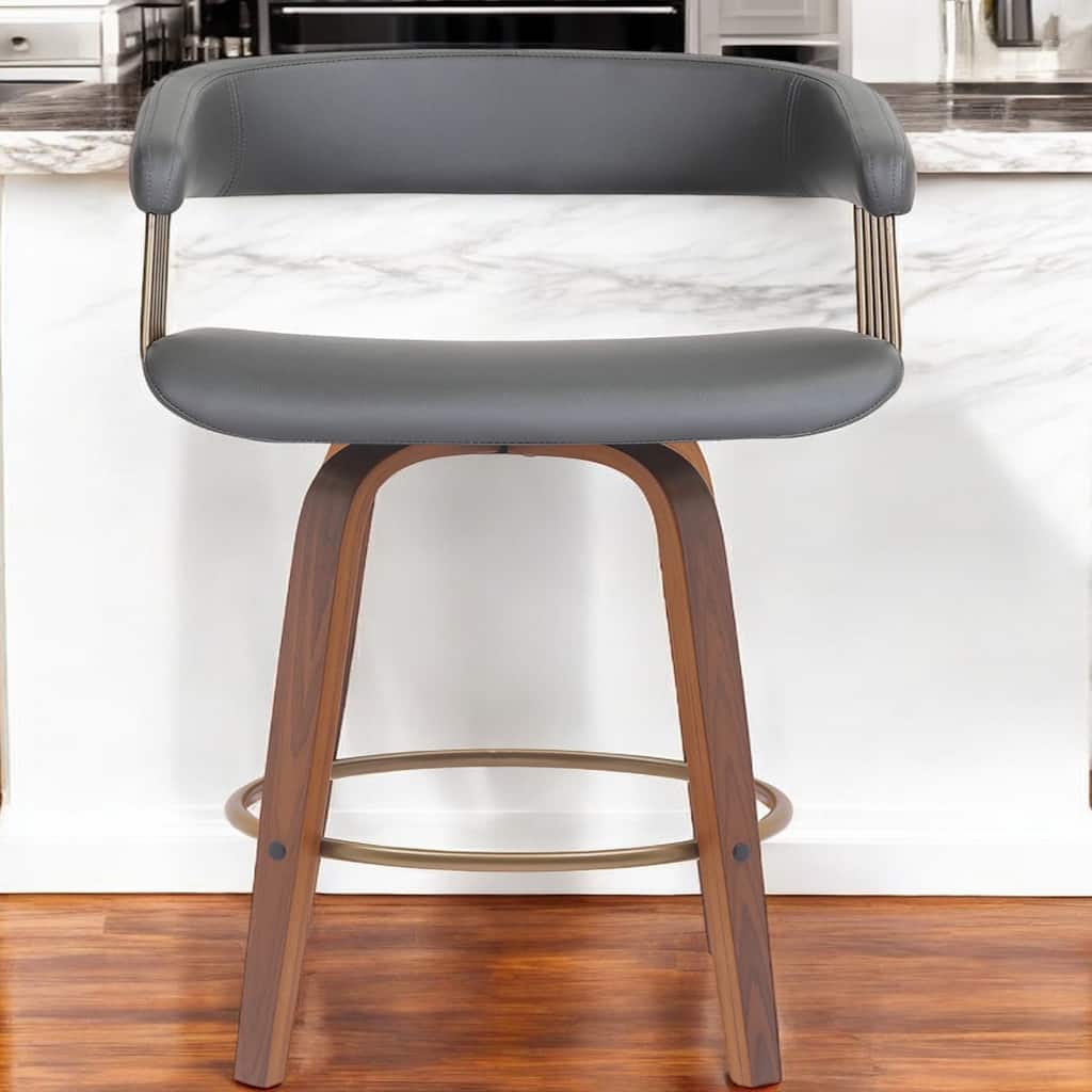 Modern Faux Leather Swivel Bar Stool with Full Back and Bucket Seat
