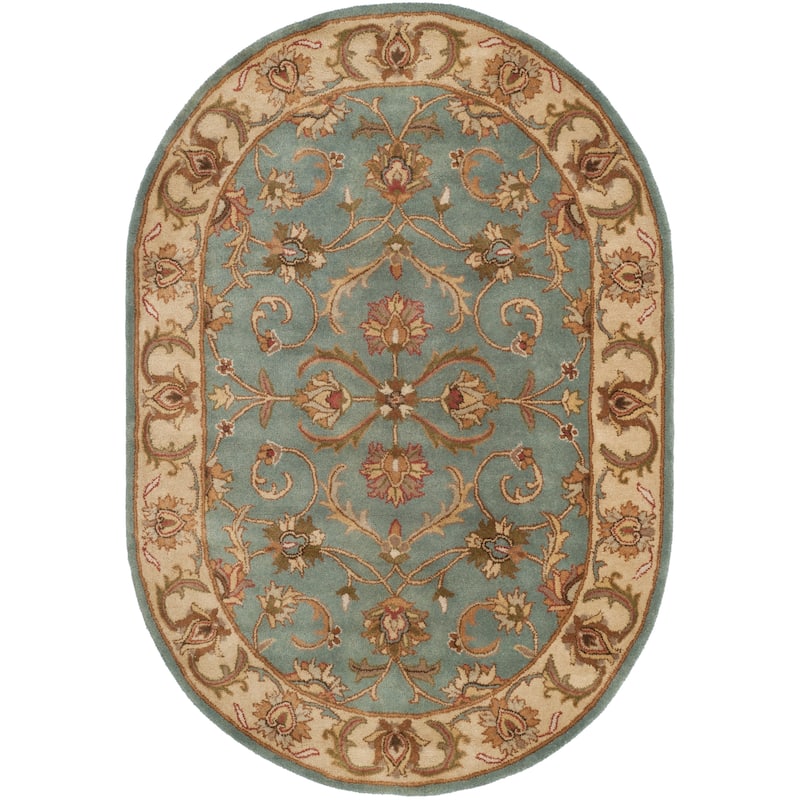 SAFAVIEH, Handmade Heritage Byzantium Traditional Oriental Wool Rug - 4'6" x 6'6" Oval - Blue/Beige