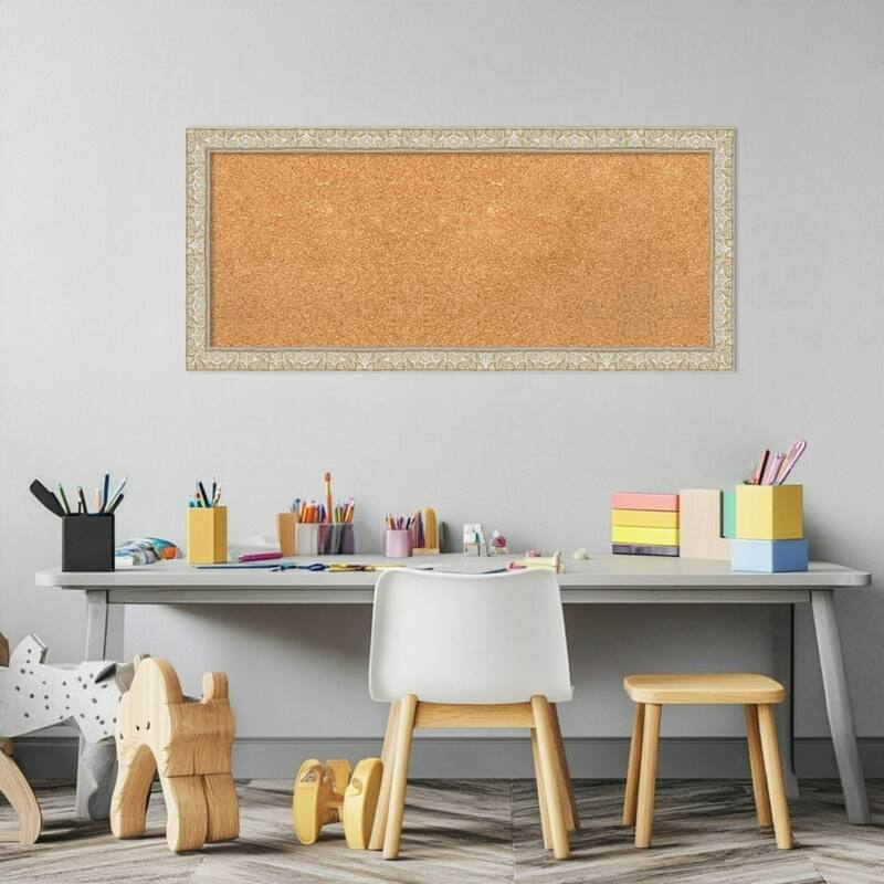 Lila Silver Wood Framed Cork Board - Bulletin Board, Organization Board, Pin Board