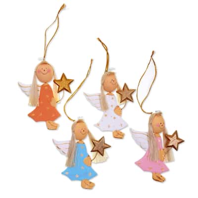 Novica Handmade Starlight Angels Wood Ornaments (Set Of 4)