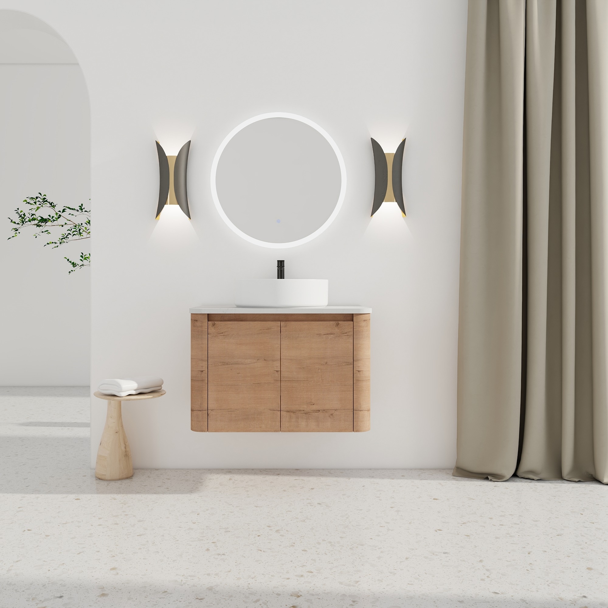 Modern wall-mounted bathroom vanity with ceramic art sink