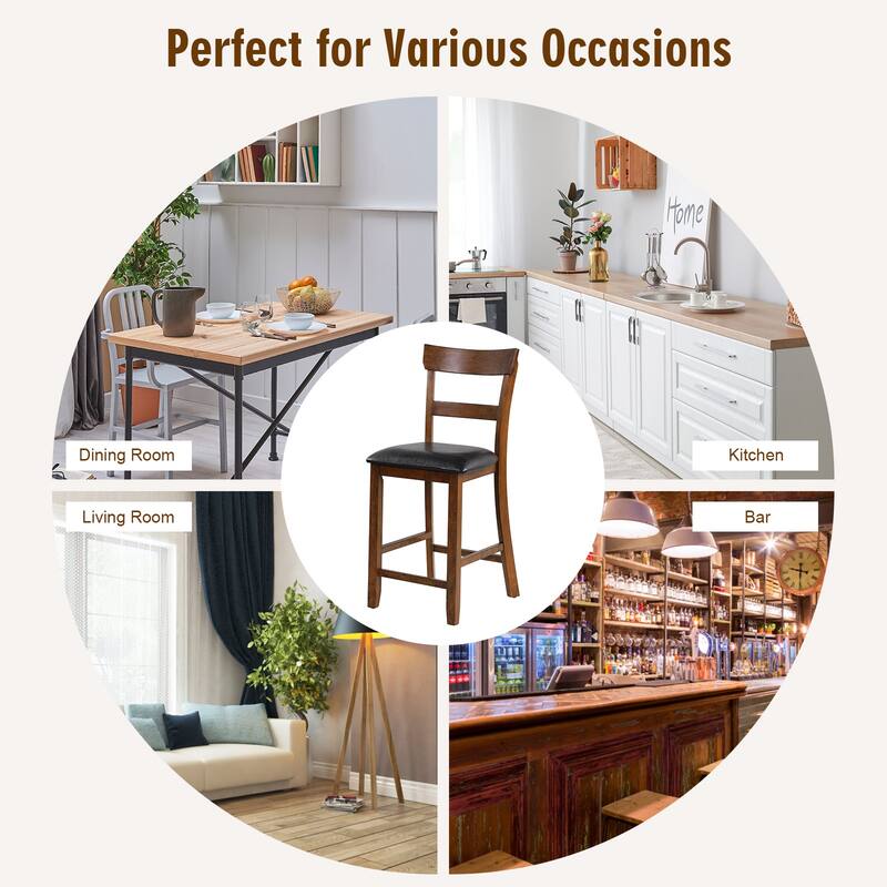 Gymax Set of 2 Barstools Counter Height Chairs w/Leather Seat & Rubber - See Details