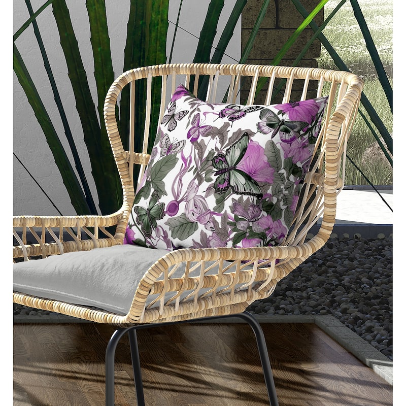 Butterfly Haven Indoor/Outdoor Reversible Throw Pillow Pink and Green