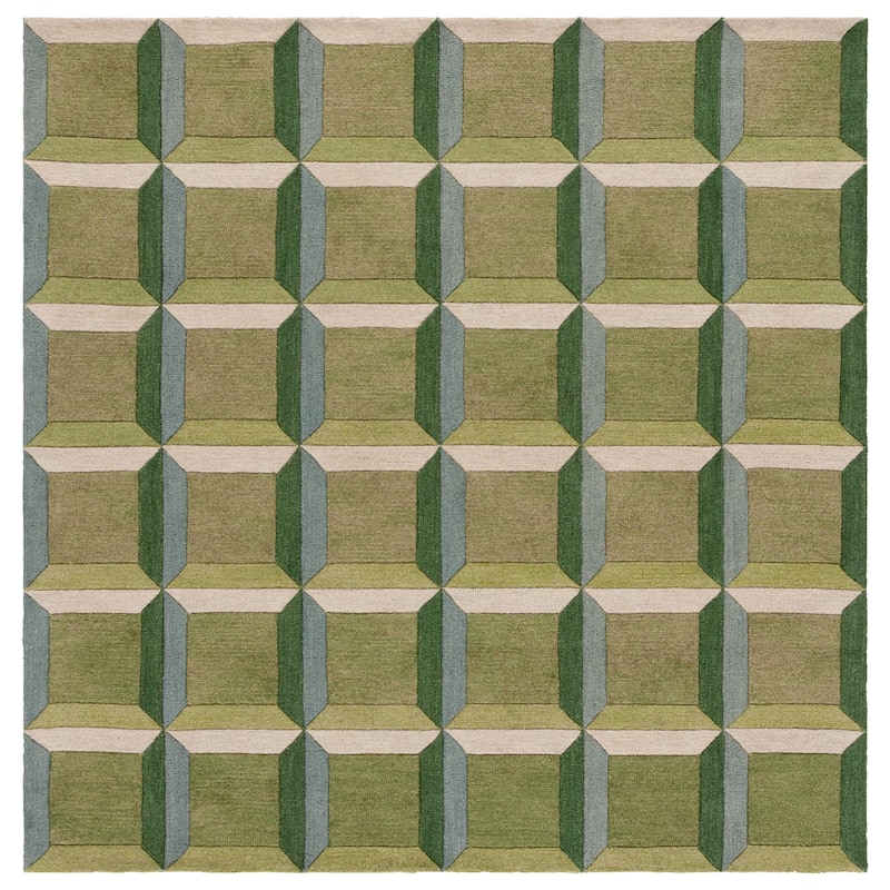 SAFAVIEH Handmade Genre Hikariko Mid-Century Modern Wool Rug - 6' Square - Green/Beige