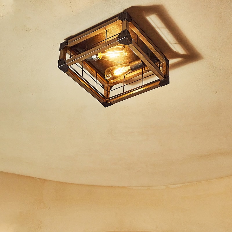 2 Light Caged Square / Rectangle Flush Mount - 12.97"x12.97"x5.83"