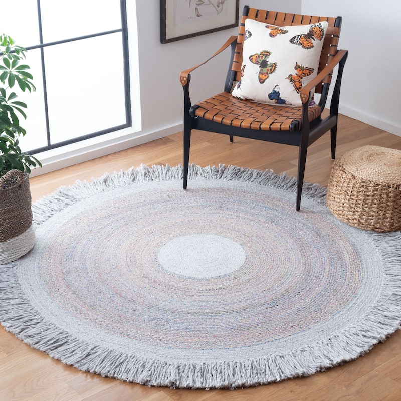 SAFAVIEH Handmade Cape Cod Mihrican Farmhouse Polyester Rug - 3' Round - Yellow/Pink