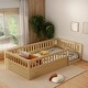 preview thumbnail 2 of 25, Twin Wooden Floor Bed Frame with Safety Fence, Low to Ground Design for Kids' Bedroom & Playroom, Easy Assembly, Natural