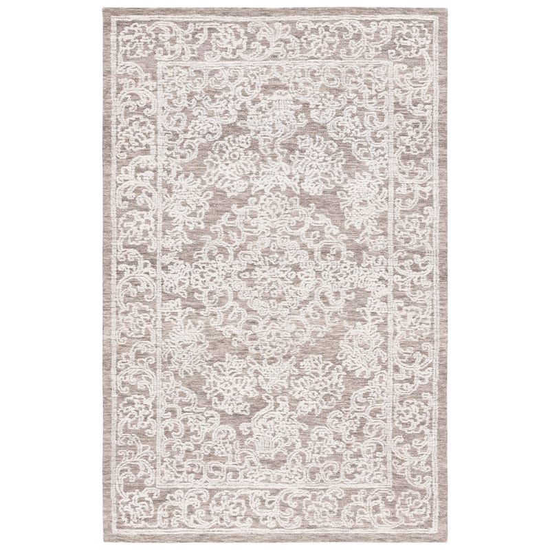 SAFAVIEH Handmade Ebony Oligerta Modern Wool Rug - 6' Square - Ivory/Dark Grey