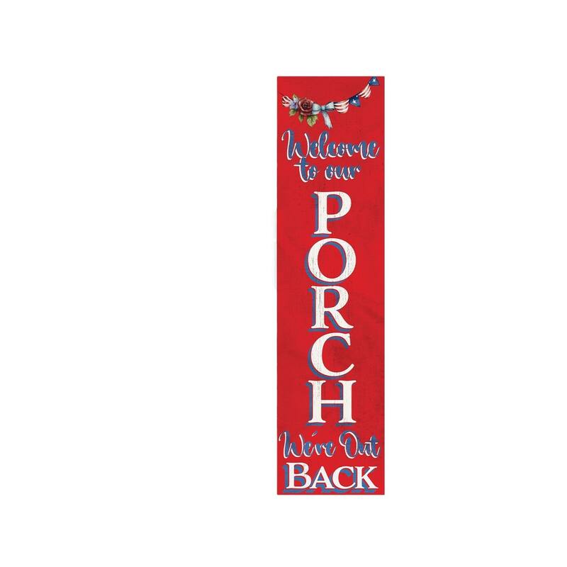 HomeRoots 36" Blue Red And White Solid Wood Welcome To Our Porch Porch Sign