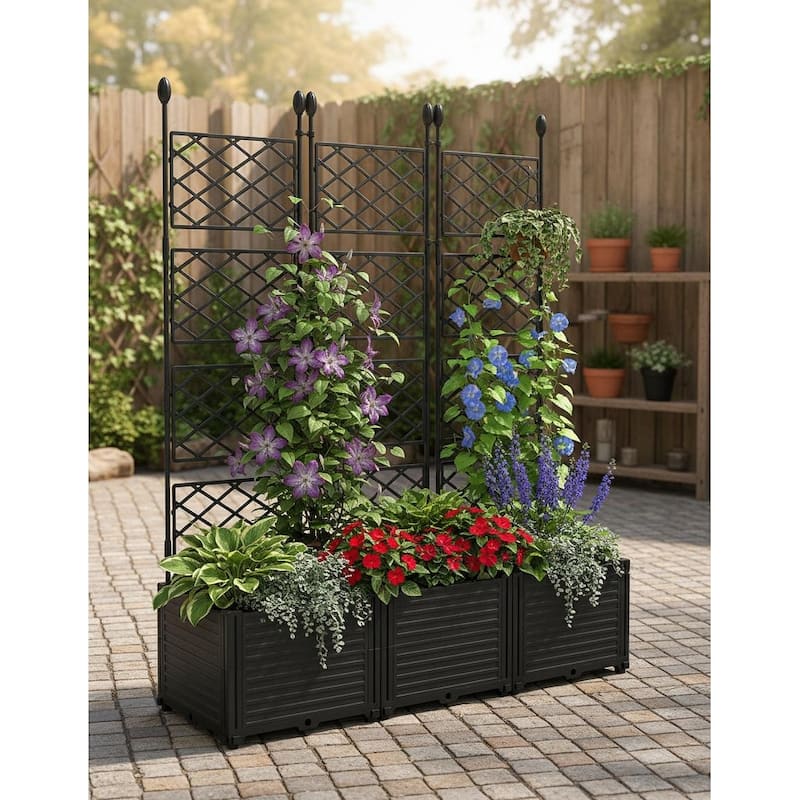 Raised Planter Box with Trellis, Balcony Privacy Screening - 48.8 in