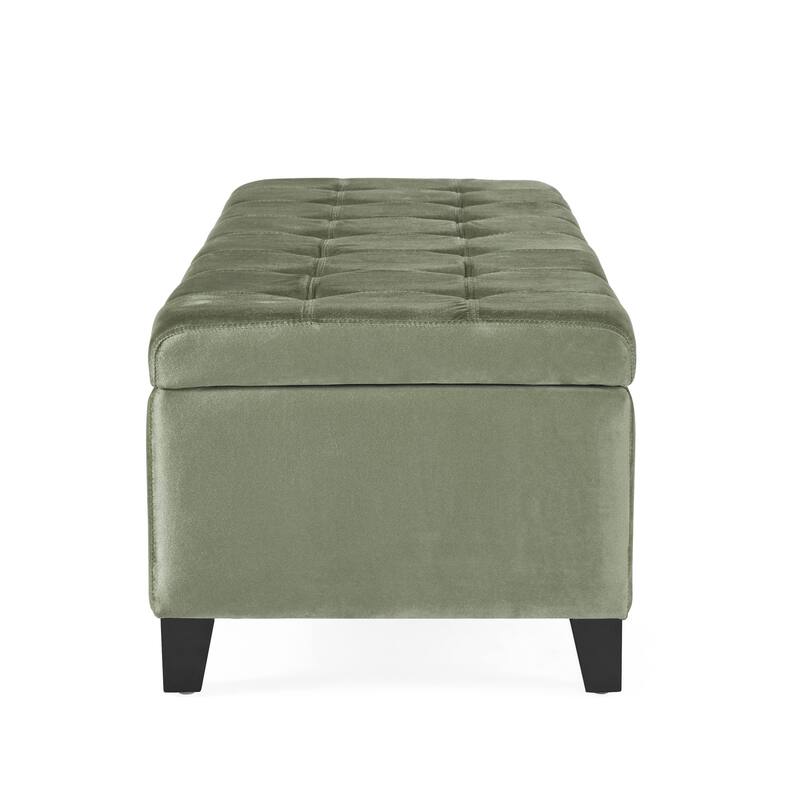 Roomfitters Velvet Storage Ottoman Bench with Tufted Top and Solid Wood Legs, Bedroom or Entryway Seating