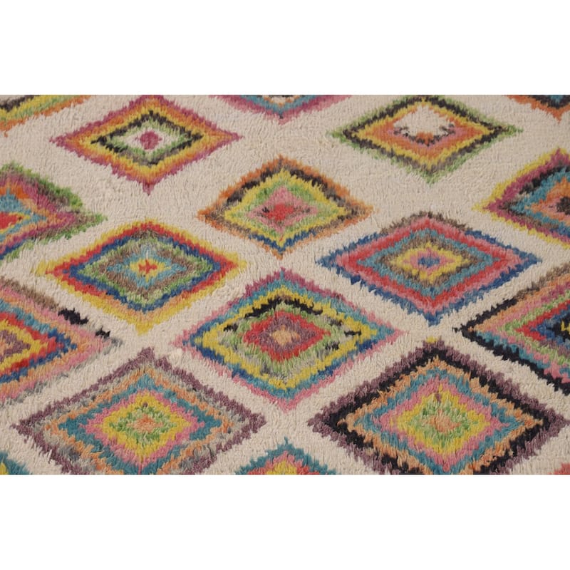 Geometric Moroccan Pakistan Area Rug Handmade Wool Carpet - 7'11" x 10'10"