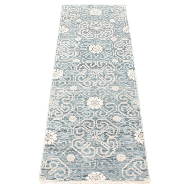 ECARPETGALLERY Hand-knotted Mystique Dark Teal Wool Rug - 8'0 x 2'4