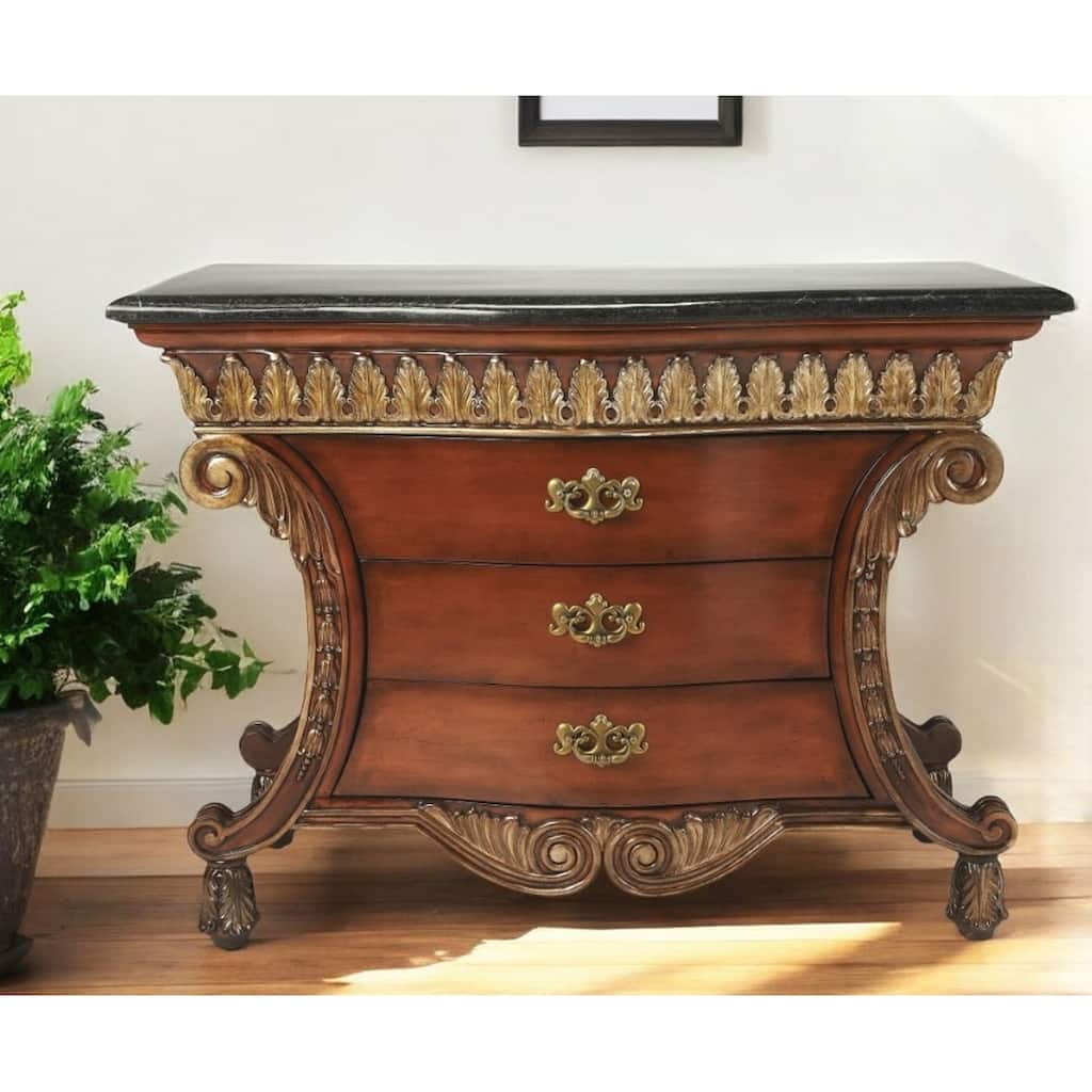 HomeRoots 48" Brown and Black Solid Wood Three Drawer Sideboard - 48' X '32' X '20