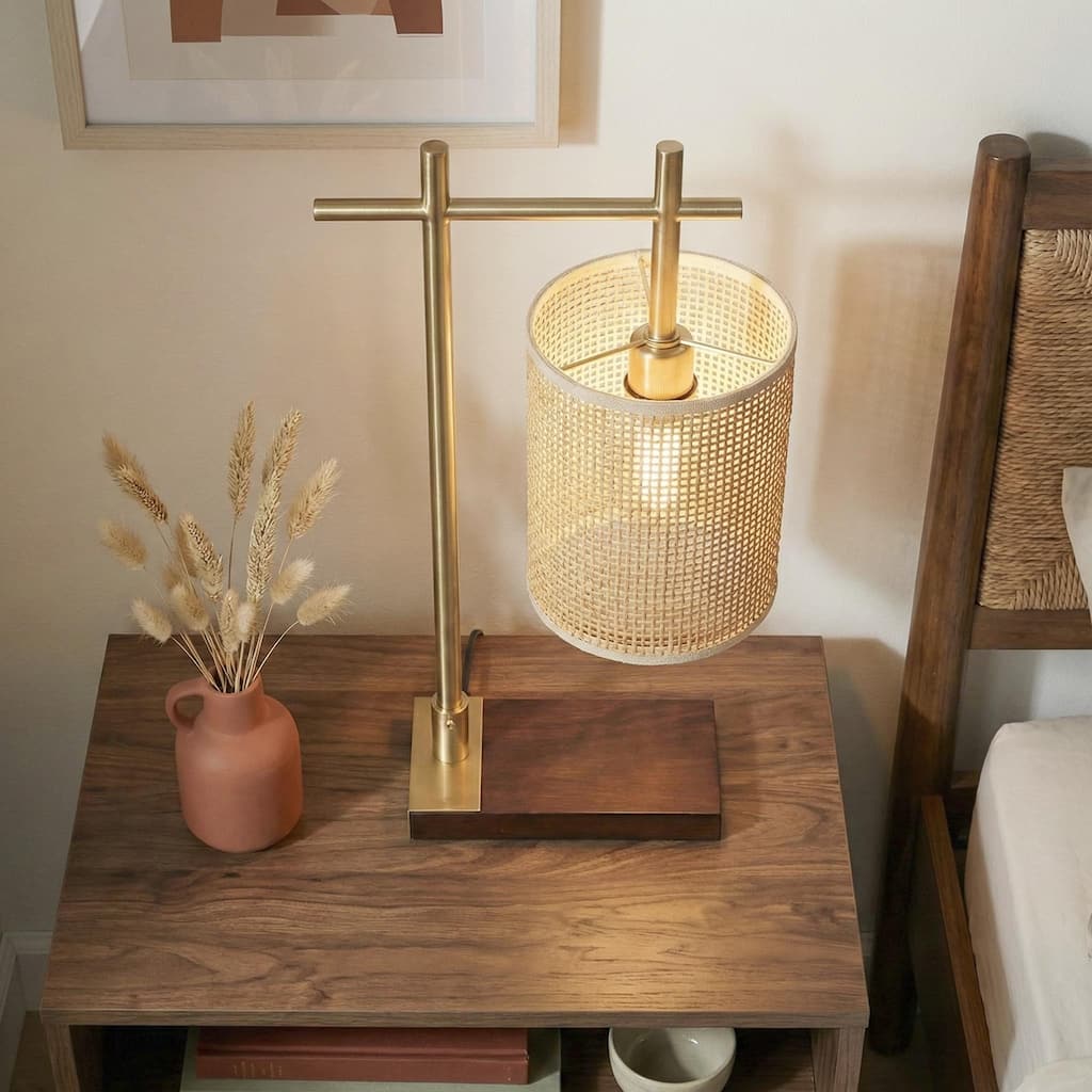 Jillian Woven Shade Table Lamp with Brushed Gold Base