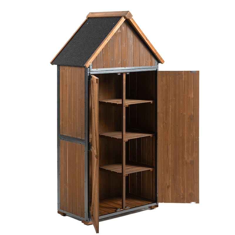 Tall Outdoor Storage Shed - 32.3"L x 21"W x 67"H, Metal Frame Tool Shed for Patio/Garden, Brown