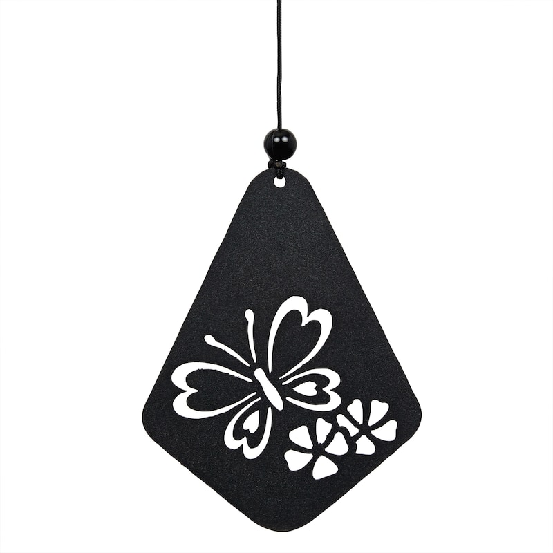 51" Black Metal Windchime with Butterfly Windcatcher