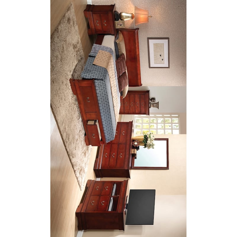 Queen Sleigh Bed with Two Storage Drawers - 87" - Brown