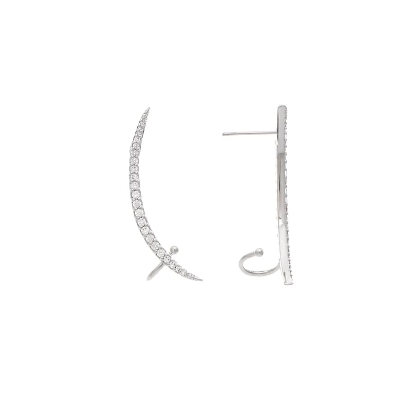 Rhodium Cubic Zirconia Crawler Earring - 1.5"