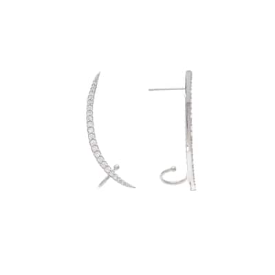 Rhodium Cubic Zirconia Crawler Earring - 1.5"