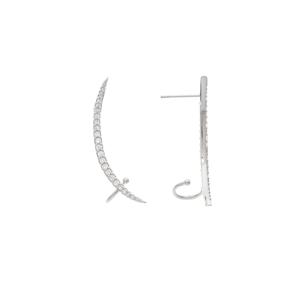 Rhodium Cubic Zirconia Crawler Earring - 1.5"