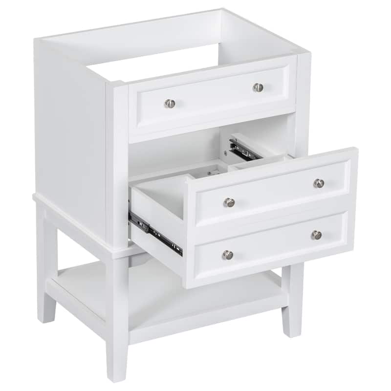24" Bathroom Vanity Without Sink,Base Only,Solid Wood Frame,Bathroom Storage Cabinet with Drawer and Open Shelf - White