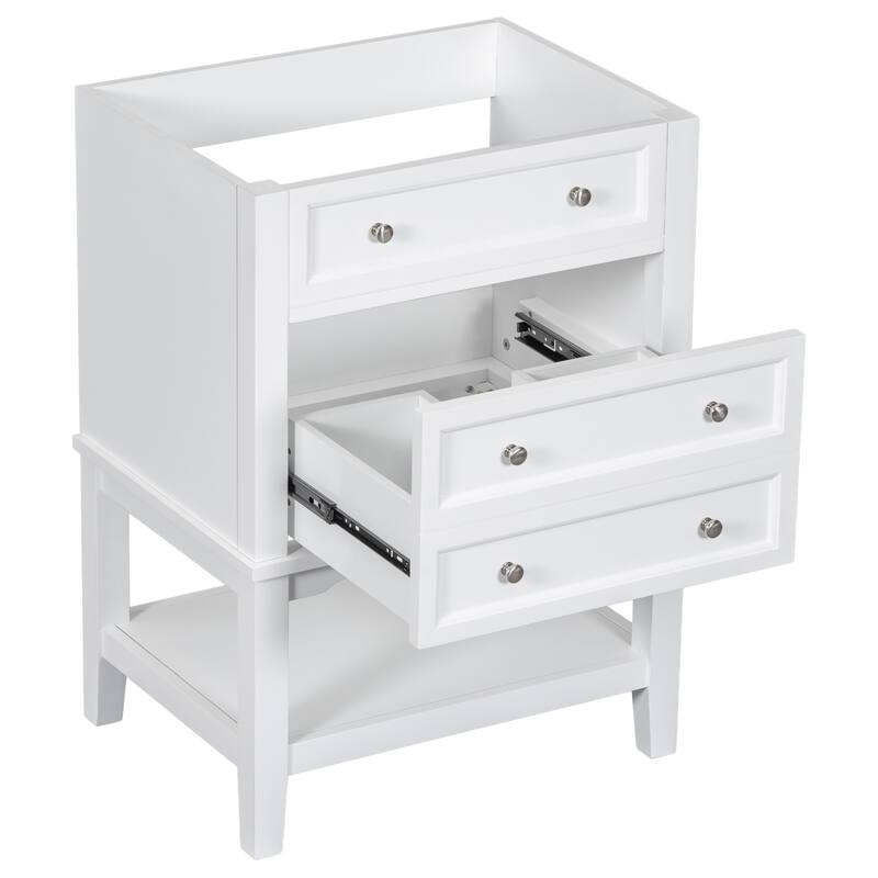 24" White Bathroom Vanity Base - Solid Wood & MDF Cabinet, Open Shelf & Drawer, Freestanding Design - 24 in ,White ,Solid Wood+MDF - White