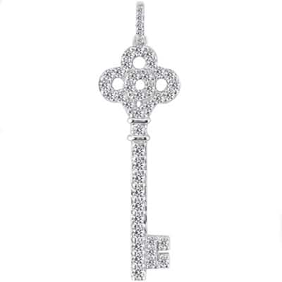 3/4ct Diamond Key Pendant Necklace White Gold New