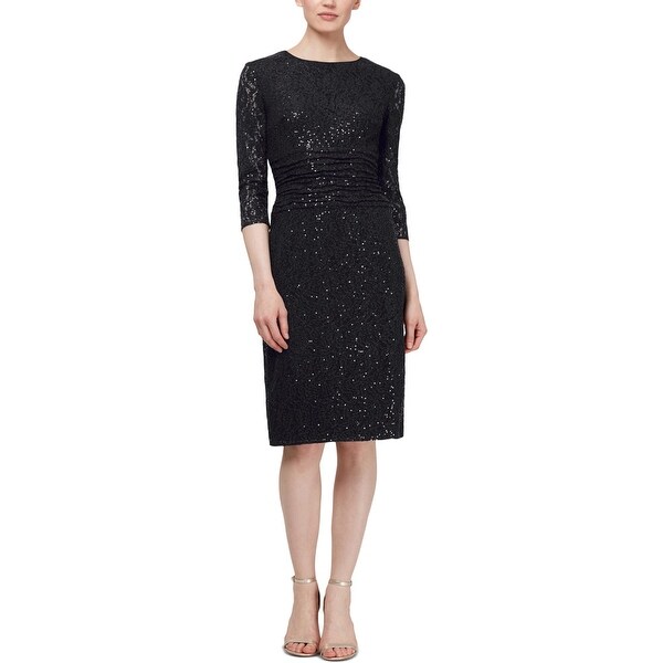 SLNY Womens Cocktail Dress Sequined Round Neck