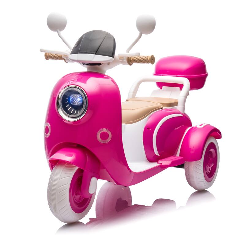 12V Ride-On Two-Seater Motorcycle for Kids, Three-Wheel Design, USB, Bluetooth, Adult Seat Flip, and Storage for Ages 3-6.