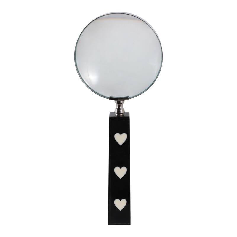 Resin Glass Decorative Object Heart Magnifying Glass Decor - 10" Black - 4" x 4" x 10"