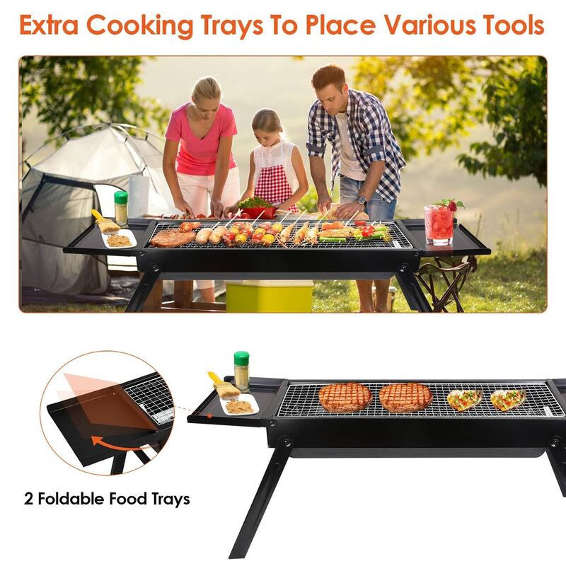 Foldable Charcoal BBQ Grill with Side Tray
