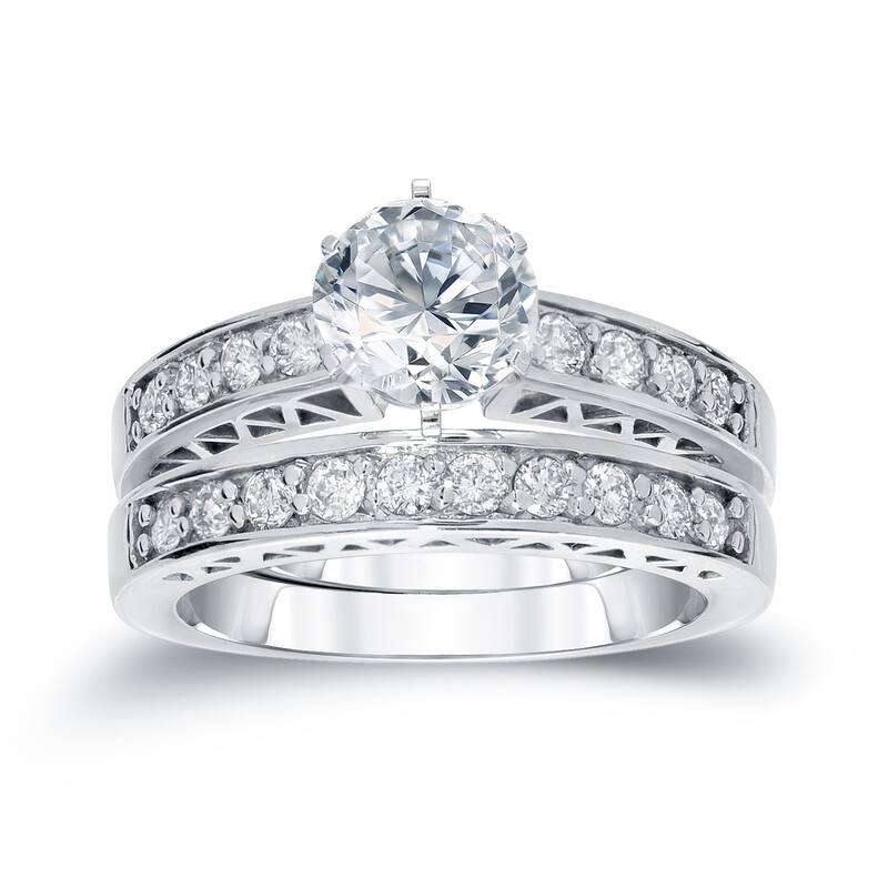 Auriya 14k Gold 1 1/4ctw Round Diamond Engagement Ring Set Certified - 6
