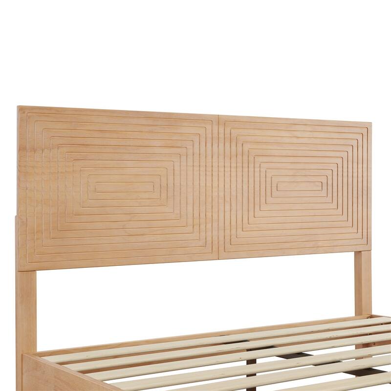 BIKAHOM Mid-Century Modern Solid Wooden Platform Bed with Adjustable Height Headboard for Bedroom