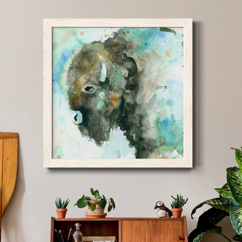 Buffalo On Blue-Premium Framed Canvas - Ready to Hang