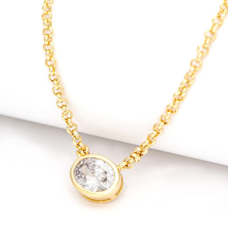 Oval Bezel Cubic Zirconia Pendant Necklace