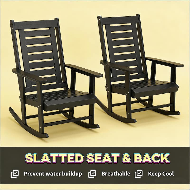 GDFStudio - Outdoor HDPE High Back Rocking Chairs ( Set of 2 )