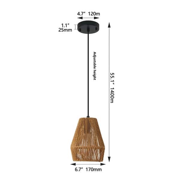 LunaDrift 7" Farmhouse Rustic Hemp Rope Pendant Lights (Set of 3) - Adjustable Height for Kitchen Island, Dining Room - Wood