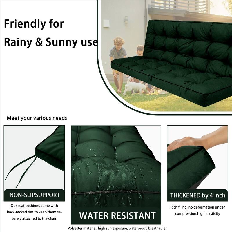 Outdoor Swing Cushions 55 inch, Waterproof Porch Swing Cushions 3 Seater Replacement with Backrest, 4" Thicken Bench Cushion