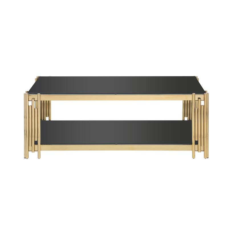 Woker Furniture 48" Wide Rectangular Coffee Table with Black Tempered Glass Top