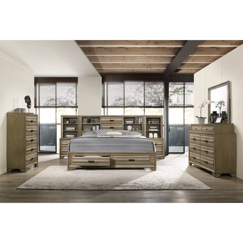 Roundhill Furniture Loiret Rubbed Gray Oak Finish Wood Storage Platform WallBed with Dresser, Mirror, Chest