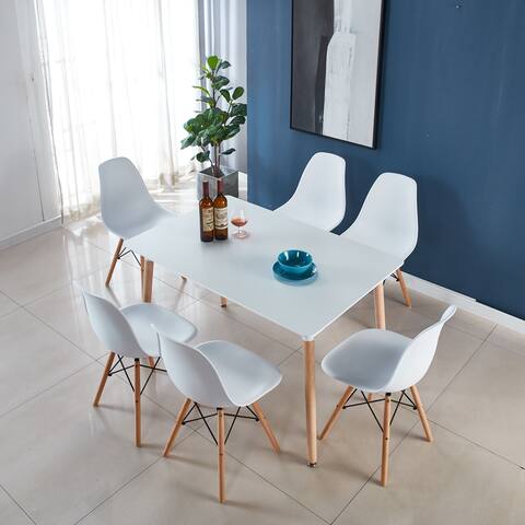 7 Pieces Moden MDF Panel Table and Metal Frame Chair with White Dining Sets Kitchen and Coffee Table Sets